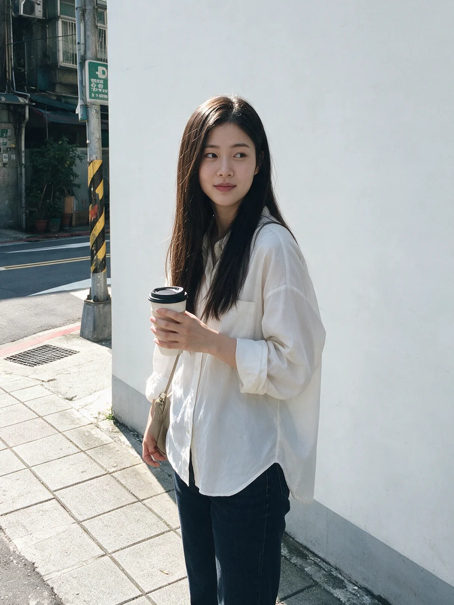 芸熙在街角拿著咖啡